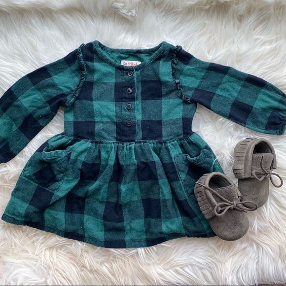 Cat & Jack Other - Long sleeve green plaid dress